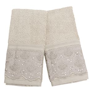 Kit Toalha Lavabo Bordado Inglês Fio Egípcio - ACÁCIA BEGE