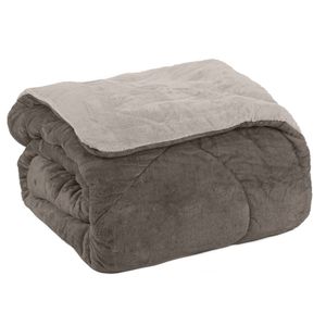 EDREDOM-QUEEN-PLUSH-BICOLOR---MARROM-ESCURO---BEGE