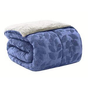 EDREDOM-KING-PLUSH-AIRBLOOM-CLASSIC---FOLHAS-AZUL