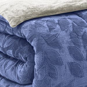 EDREDOM-KING-PLUSH-AIRBLOOM-CLASSIC---FOLHAS-AZUL